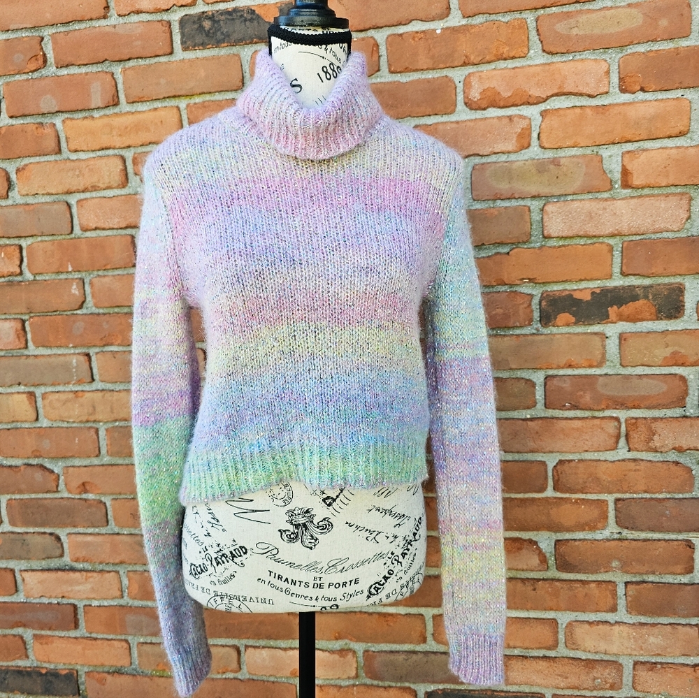 Dannijo Multicolor “Cotton Candy” Sequin Turtleneck Sweater | Size XS | Wool